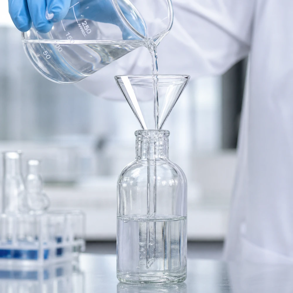 Imbuto Ø 70 mm per calce sodata, angolo 60°, stile corto Imbuto di precisione in vetro di 70 mm di diametro con manico corto per applicazioni di laboratorio ed esperimenti professionali