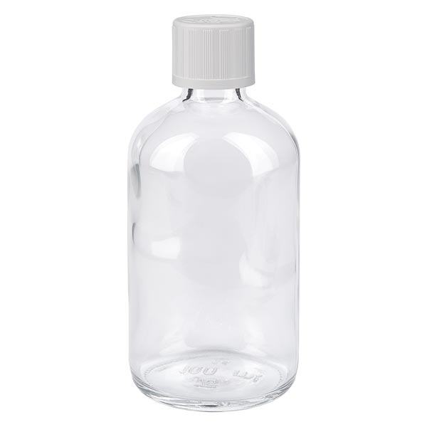 Bottiglia da farmacia trasparente da 100 ml. SV STD KiSi bianco/11mm ApoGlas