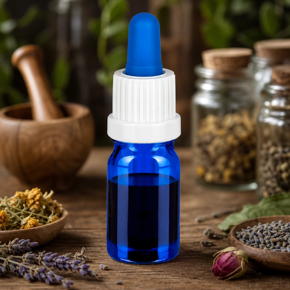 Bottiglia per pipette da 5ml bianco/blu OV BlueLine UT18/5 Versatile flacone a pipetta da 5 ml in blu per rimedi omeopatici e oli essenziali