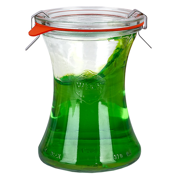 Set di 18 vasetti Weck da 370 ml con 18 coperchi in vetro Set di 18 vasetti Weck da 370 ml con 18 coperchi in vetro