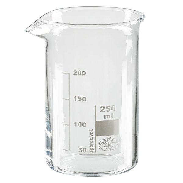 Bicchiere 250ml in vetro borosilicato, forma alta Bicchiere 250ml in vetro borosilicato, forma alta