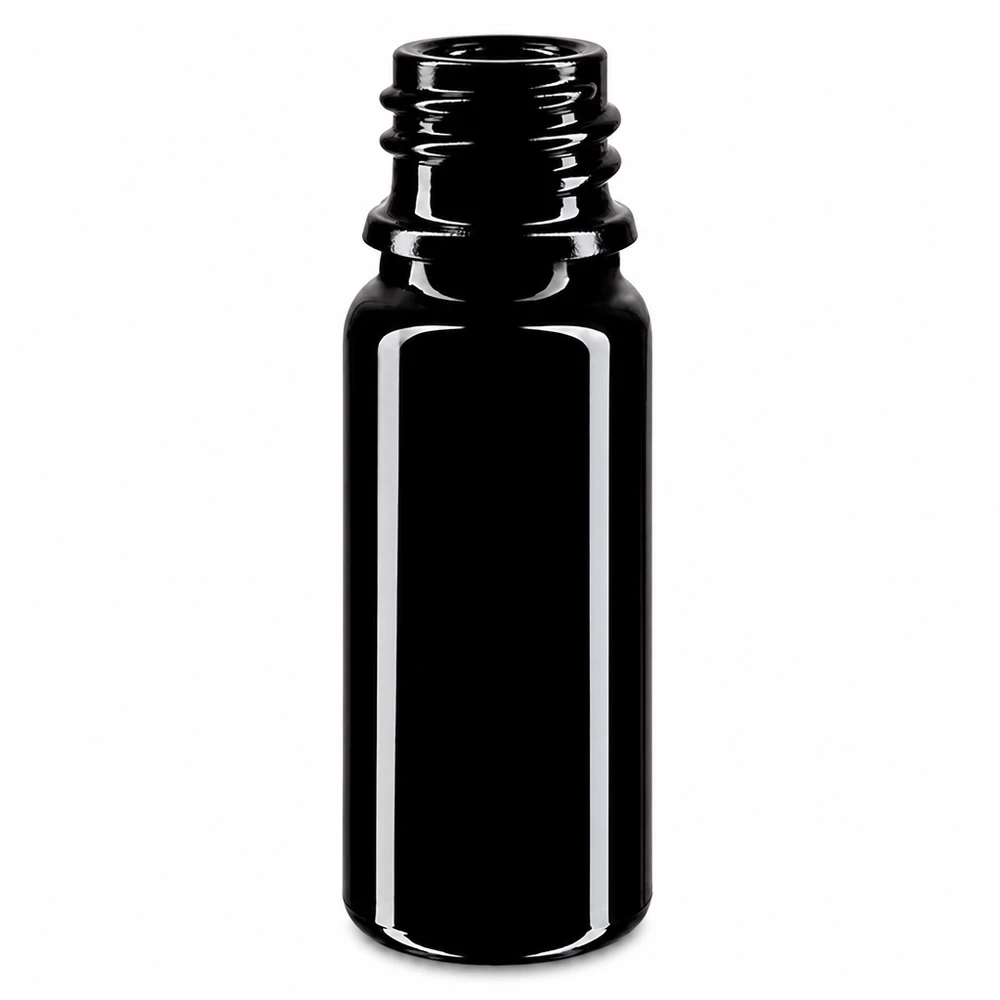 Bottiglia in vetro viola DIN 18 in un elegante look nero per ingredienti di alta qualità