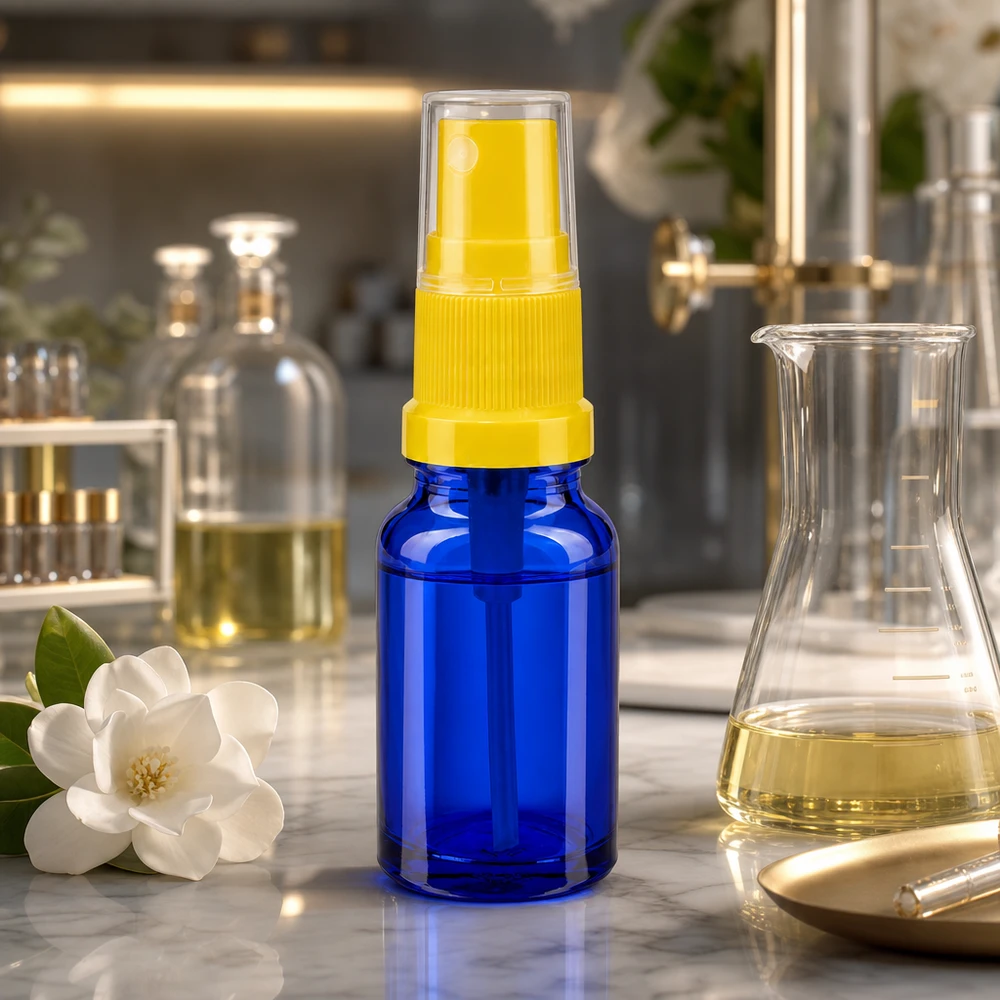 Flacone spray da 10 ml giallo/trasparente STD BlueLine UT18/10 Elegante flacone spray blu da 10 ml con meccanismo di spruzzatura giallo per profumi e oli UT18 10