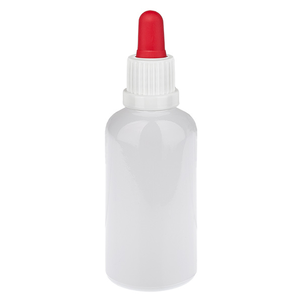 Flacone con pipetta da 50 ml bianco/rosso con tappo di sicurezza WhiteLine UT18/50
