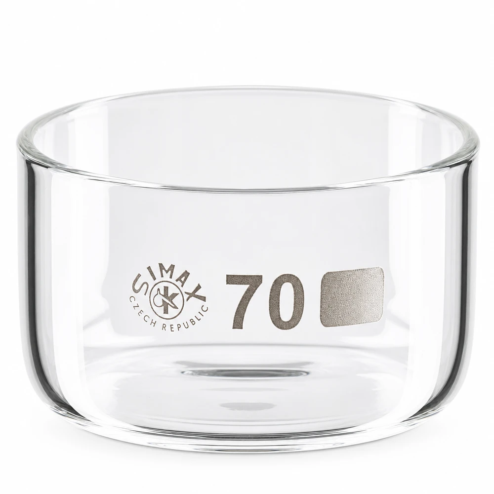 Vaschetta di cristallizzazione Simax da 100 ml in vetro borosilicato, di forma cilindrica, senza beccuccio, diametro 70 mm
