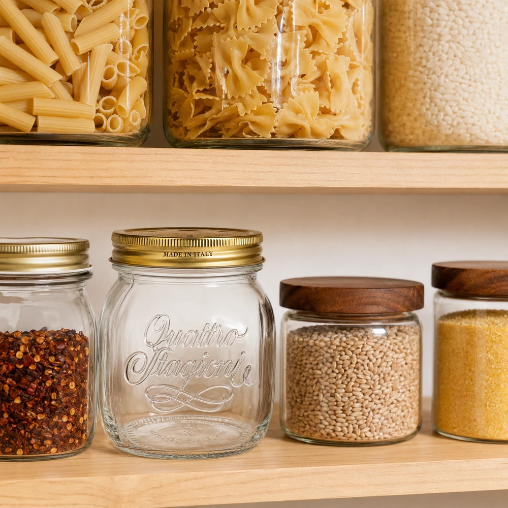 Quattro Stagioni vaso per conserve 700ml in dispensa organizzata con pasta e spezie Attrezzatura da cucina italiana
