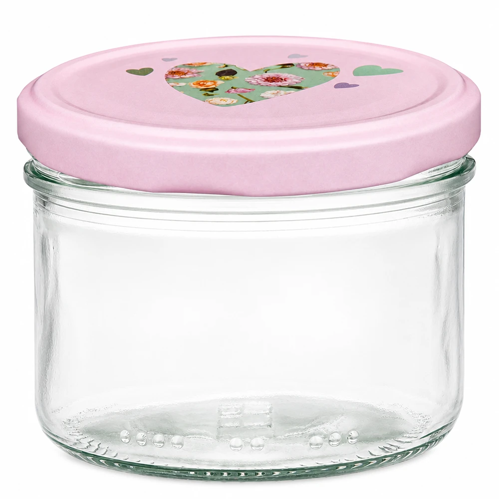 Barattolo cilindrico da 230 ml + coperchio BasicSeal rosa cuore Barattolo cilindrico da 230 ml con coperchio BasicSeal rosa e motivo a cuore, barattolo per conservare gli alimenti