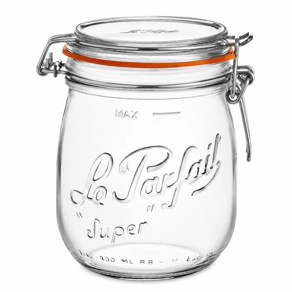 Barattolo da 750 ml Le Parfait Super con tappo girevole e guarnizione in gomma in vetro trasparente per la cucina