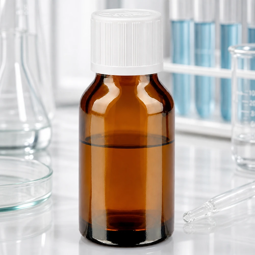 Flacone da farmacia da 30 ml in vetro ambrato con tappo standard bianco da 11 mm e chiusura di sicurezza per bambini, in laboratorio