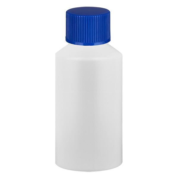 Flacone farmaceutico HDPE 50ml bianco, con SV blu