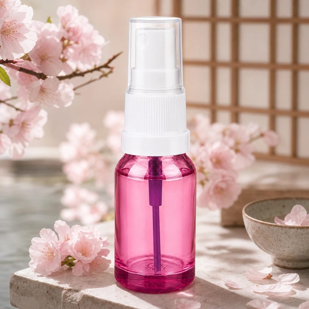 Flacone compatto in vetro da 10 ml con funzione spray, ideale per applicazioni di aromaterapia