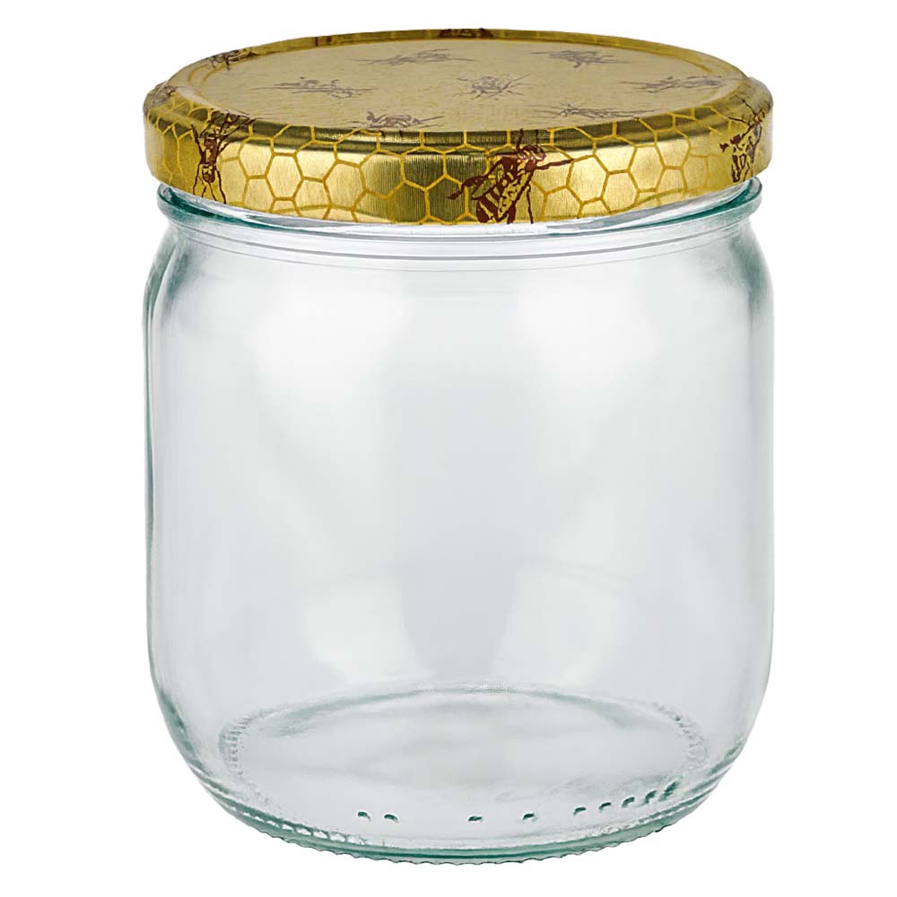 Vasetto per miele da 500 g con capsula con motivo a favo BasicSeal UNiTWIST