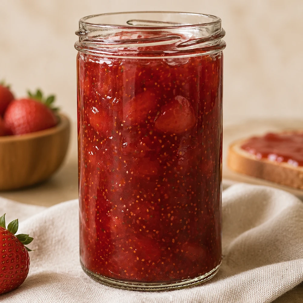 UNiTWIST Sturz277 - tumbler capacità 277ml TO66 UNiTWIST Sturz277 barattolo 277ml TO66 riempito di marmellata di fragole, barattolo per marmellate e creme spalmabili