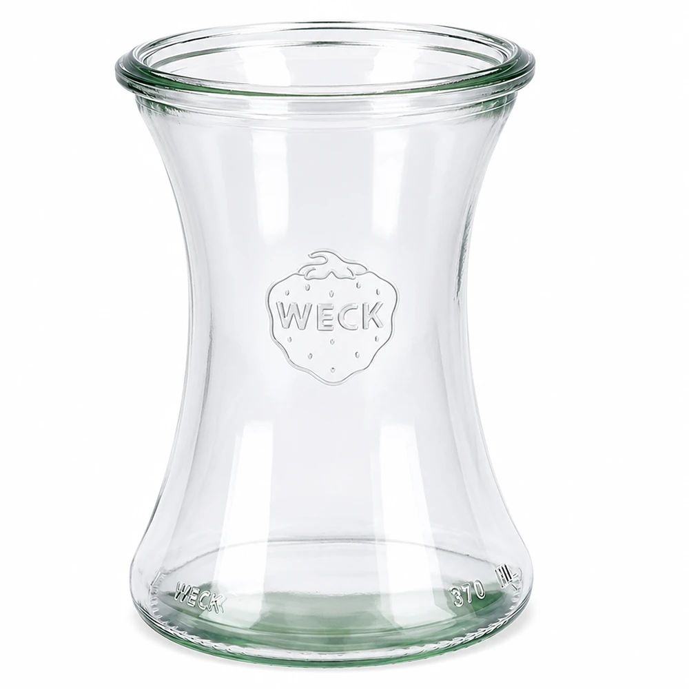 Barattolo per salumi WECK da 370 ml RR80 in vetro trasparente con logo e indicazione del volume in rilievo