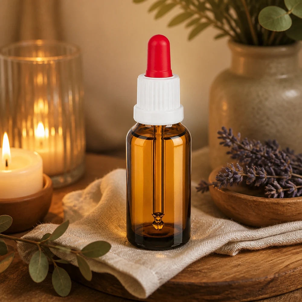 Bottiglia per pipette da 20 ml bianco/rosso OV BrownLine UT18/20 Flacone farmaceutico in vetro da 20 ml con filettatura bianca e puntale rosso per applicazioni sterili