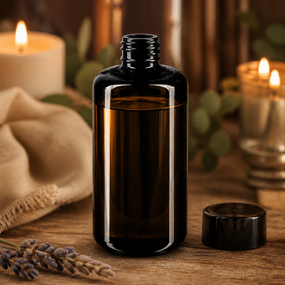 Flacone cosmetico da 200 ml "Draco" in vetro viola Miron Flacone per aromaterapia Draco 200ml in vetro viola Miron per la cosmesi e la naturopatia fai da te