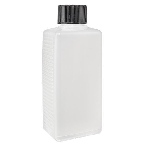 Bottiglia quadrata da 250 ml in PE naturale, con tappo Bottiglia quadrata da 250 ml in PE naturale, con tappo
