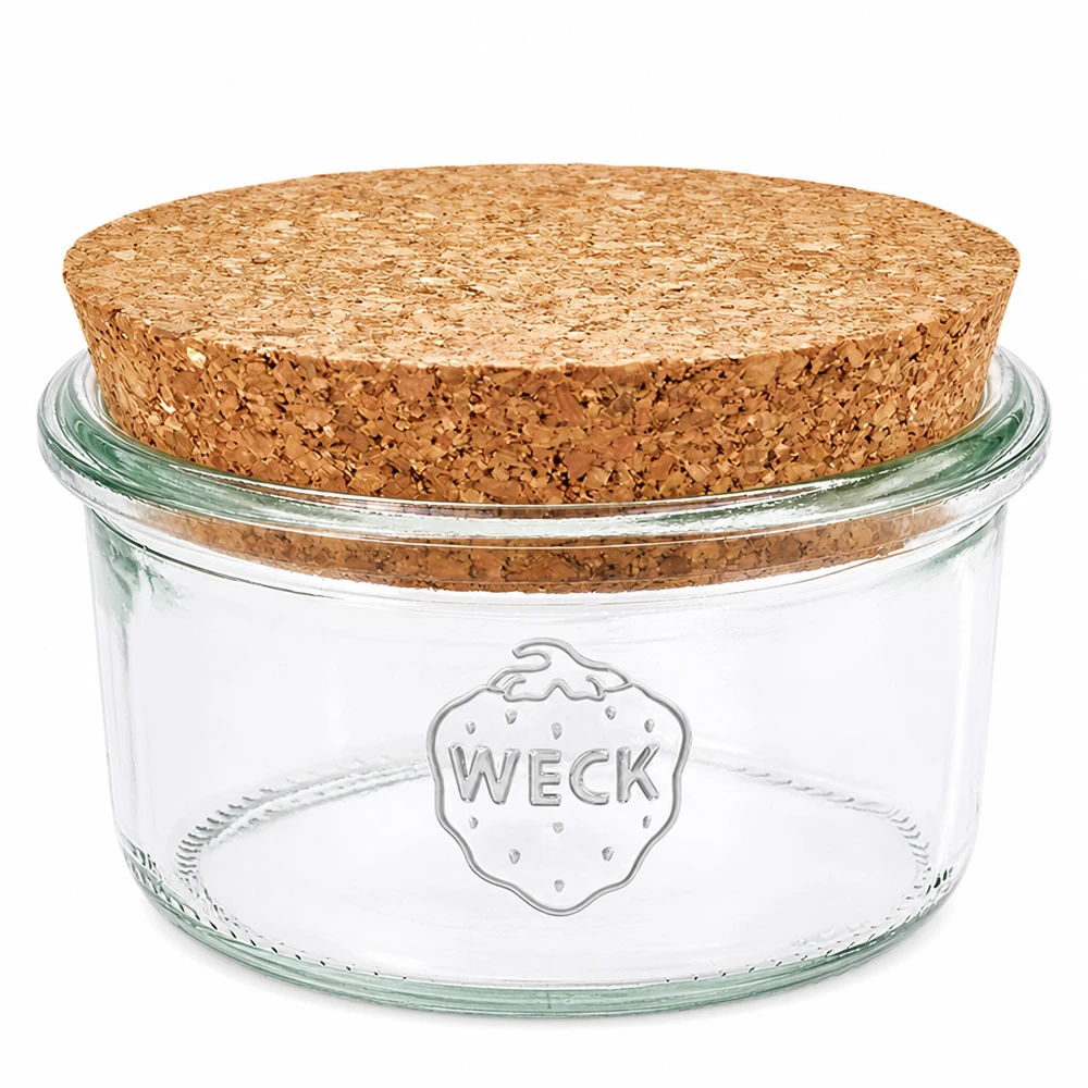 Bicchieri da 165 ml WECK RR80 con tappo in sughero naturale WECK 165ml RR80 vaso in muratura con coperchio in sughero naturale Vaso di vetro trasparente per la conservazione
