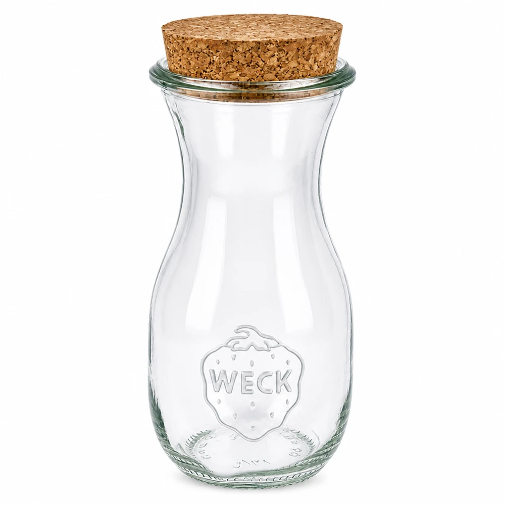 WECK bottiglia per succhi di frutta 290ml RR60 in vetro con chiusura in sughero naturale bottiglia di vetro trasparente vuota per conserve