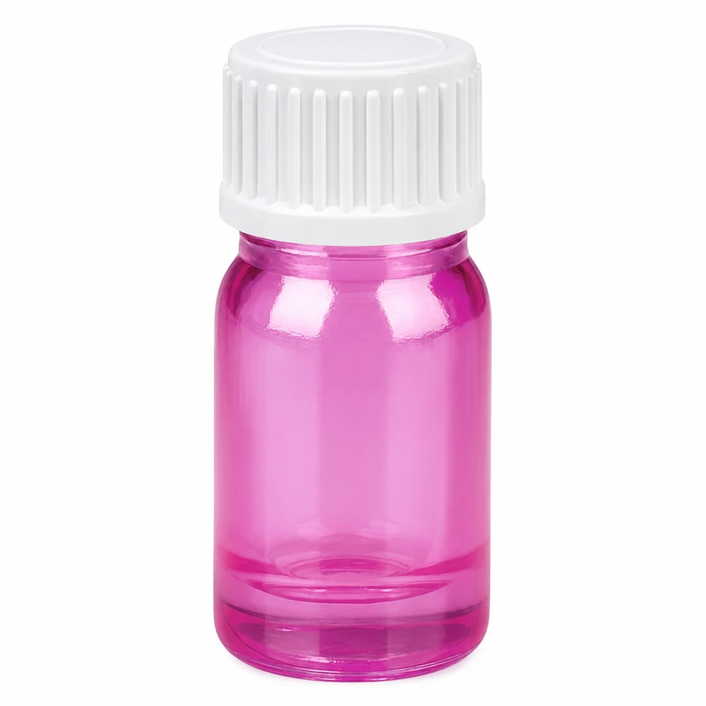 Flacone da 5 ml (globuli) con anello di versamento bianco standard PurpleLine UT18/5 Flacone per campioni in vetro viola da 5 ml con tappo a vite bianco per laboratori e farmacie