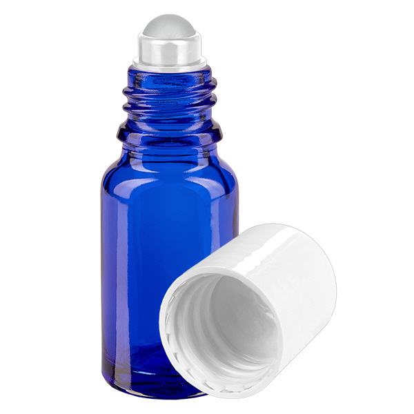 Flacone roll-on 10ml blu STD bianco ApoGlas