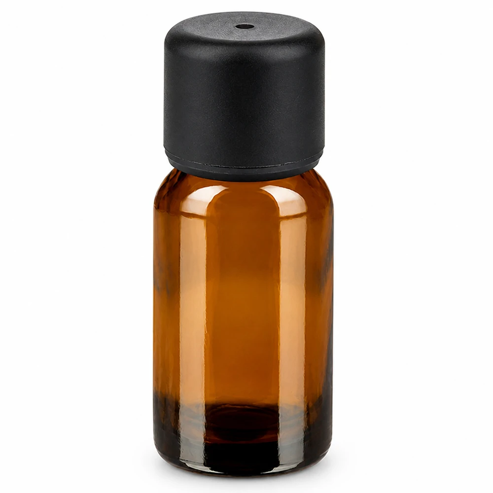 Bottiglia da 10ml 6mm SV nero STD BrownLine UT18/10 Flacone in vetro ambrato da 10 ml con tappo nero per oli essenziali e cosmetici
