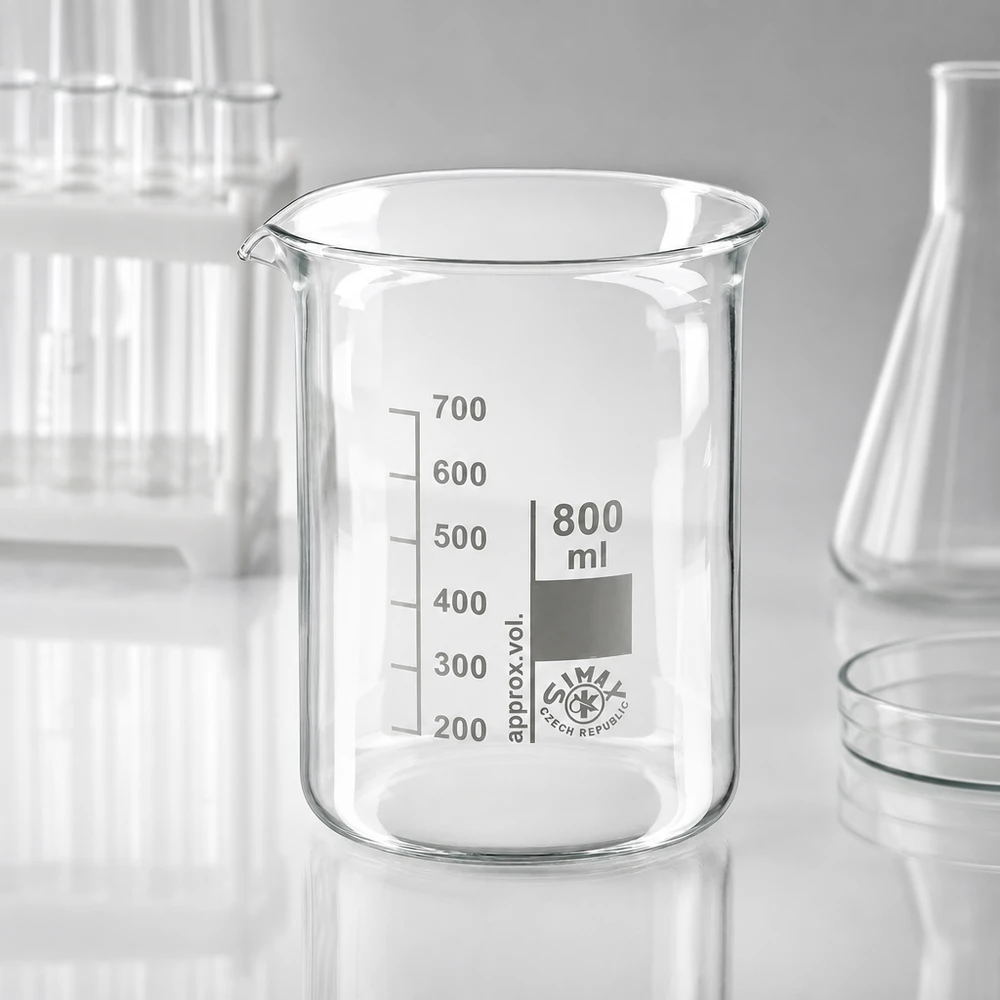 Bicchiere in vetro borosilicato trasparente da 800 ml con scala millimetrica chiara per misurazioni accurate