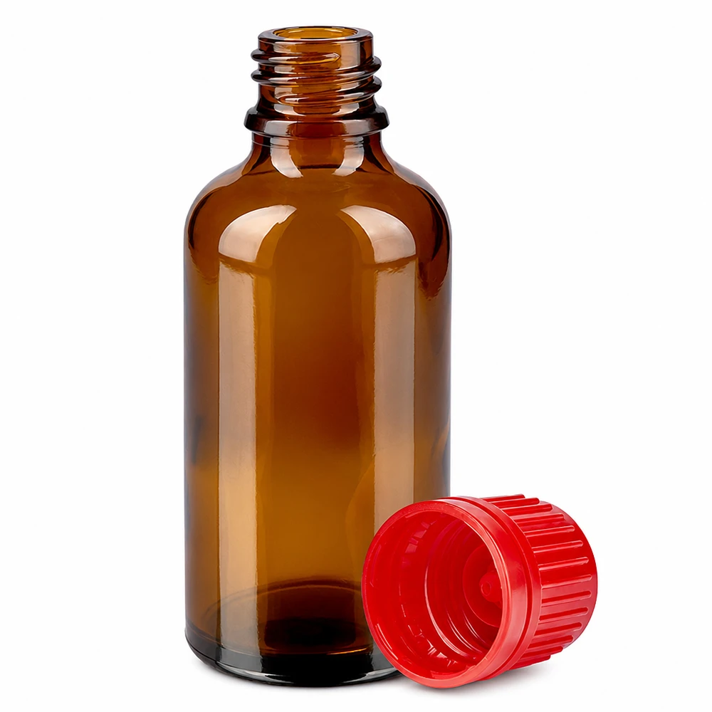Bottiglia da 50ml 11mm SV rosso OV BrownLine UT18/50 Flacone contagocce da 50 ml in vetro ambrato con tappo rosso OV per applicazioni farmaceutiche