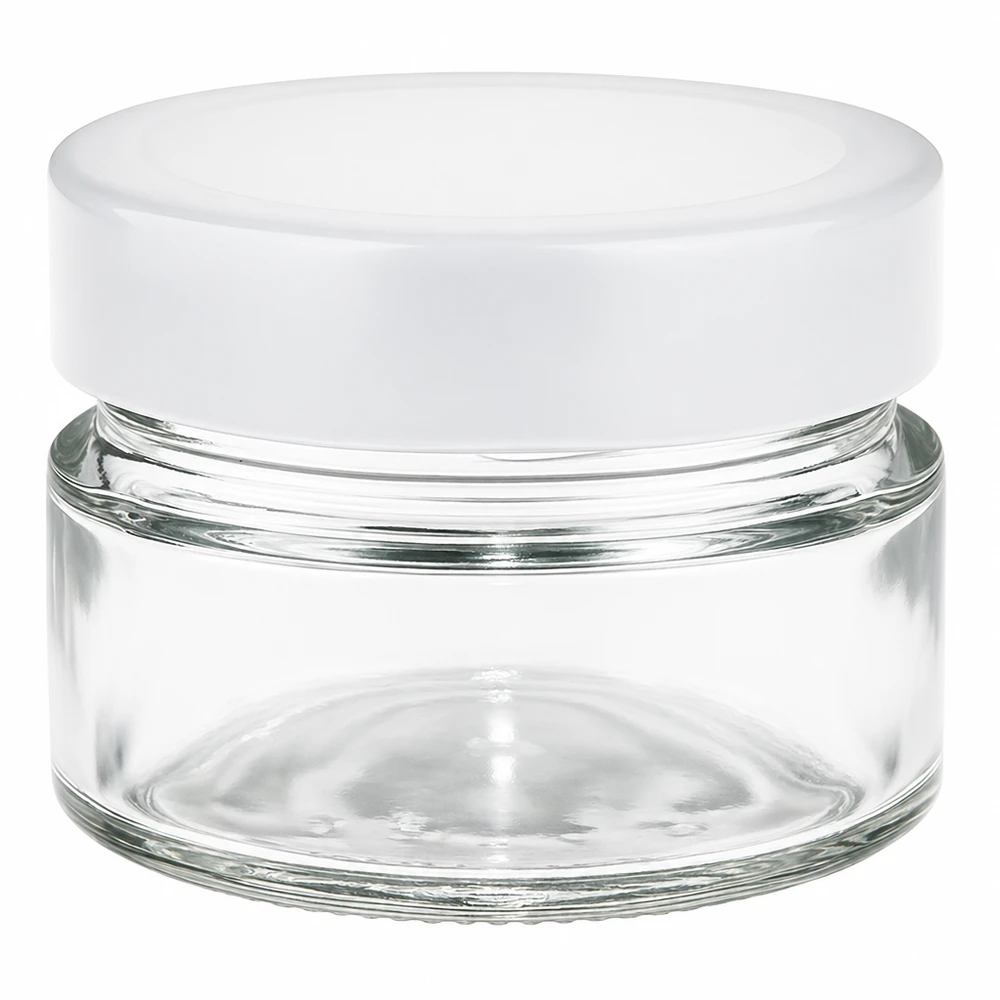 Barattolo rotondo da 80 ml con coperchio BasicSeal bianco profondo UNi... Barattolo rotondo da 80 ml con coperchio BasicSeal bianco - contenitore in vetro trasparente per cosmetici e conservazione