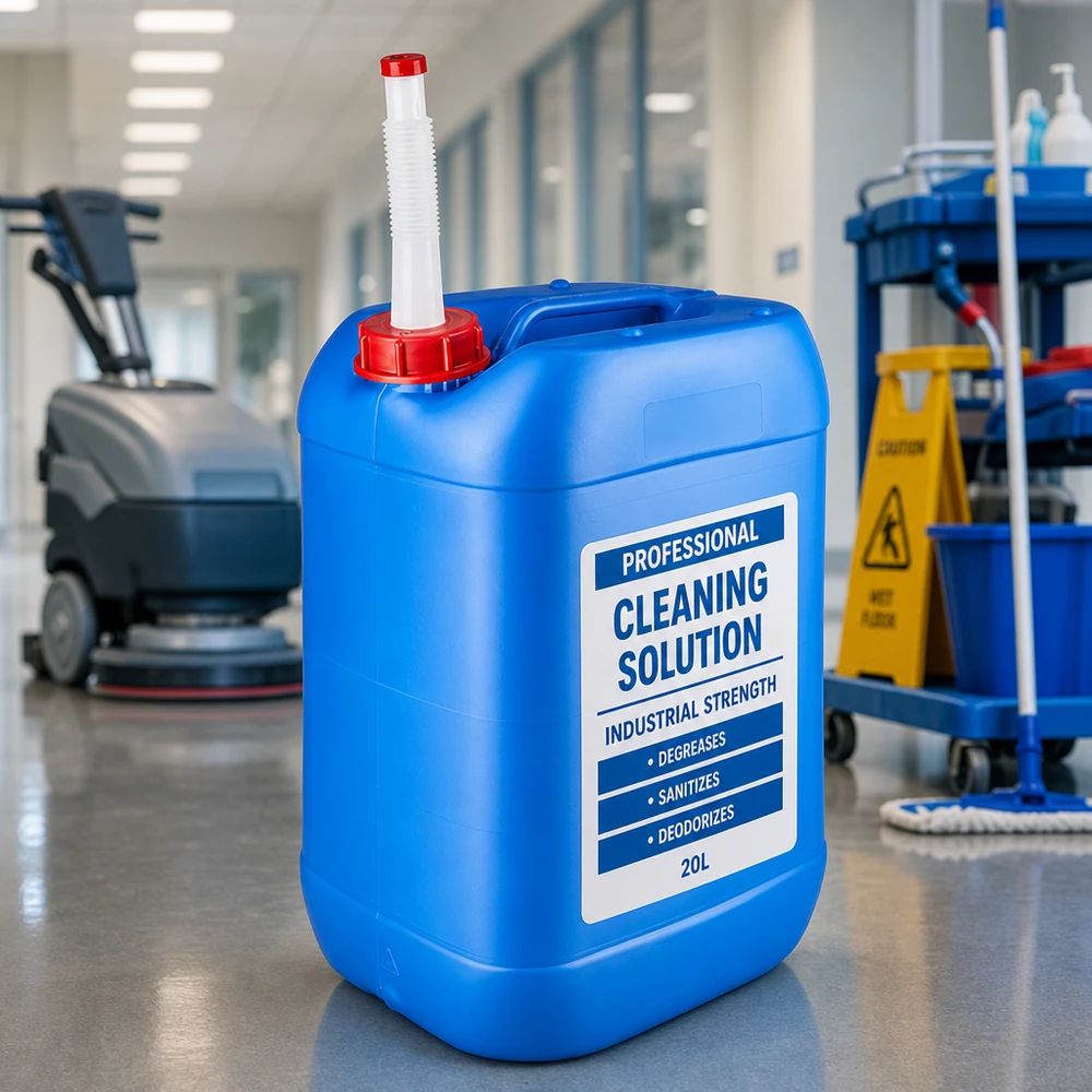 Tanica 25 litri blu con tubo di uscita Flex Contenitore da 25 litri blu con beccuccio flessibile per detergenti professionali in grandi confezioni