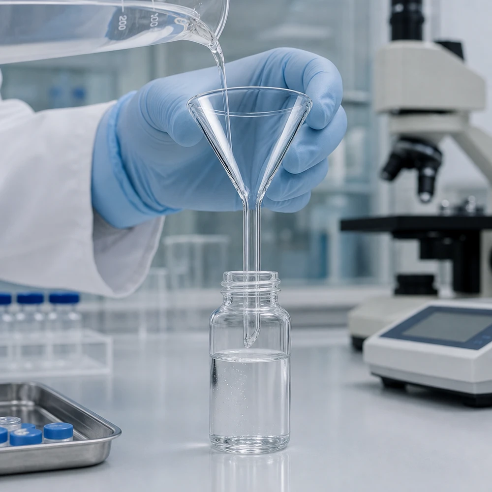 Imbuto Ø 45 mm in borosilicato angolo 60 stile corto Imbuto da laboratorio preciso con angolo di 60 gradi in vetro borosilicato resistente alle sostanze chimiche