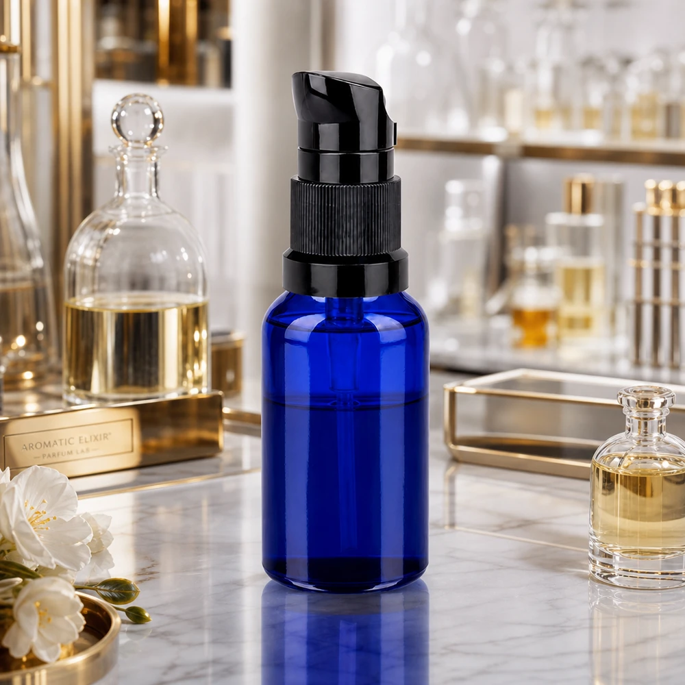 Flacone a pompa da 20 ml nero STD BlueLine UT18/20 Flacone a pompa da 20 ml nero STD BlueLine UT18/20 - applicazione igienica senza contatto diretto con il prodotto