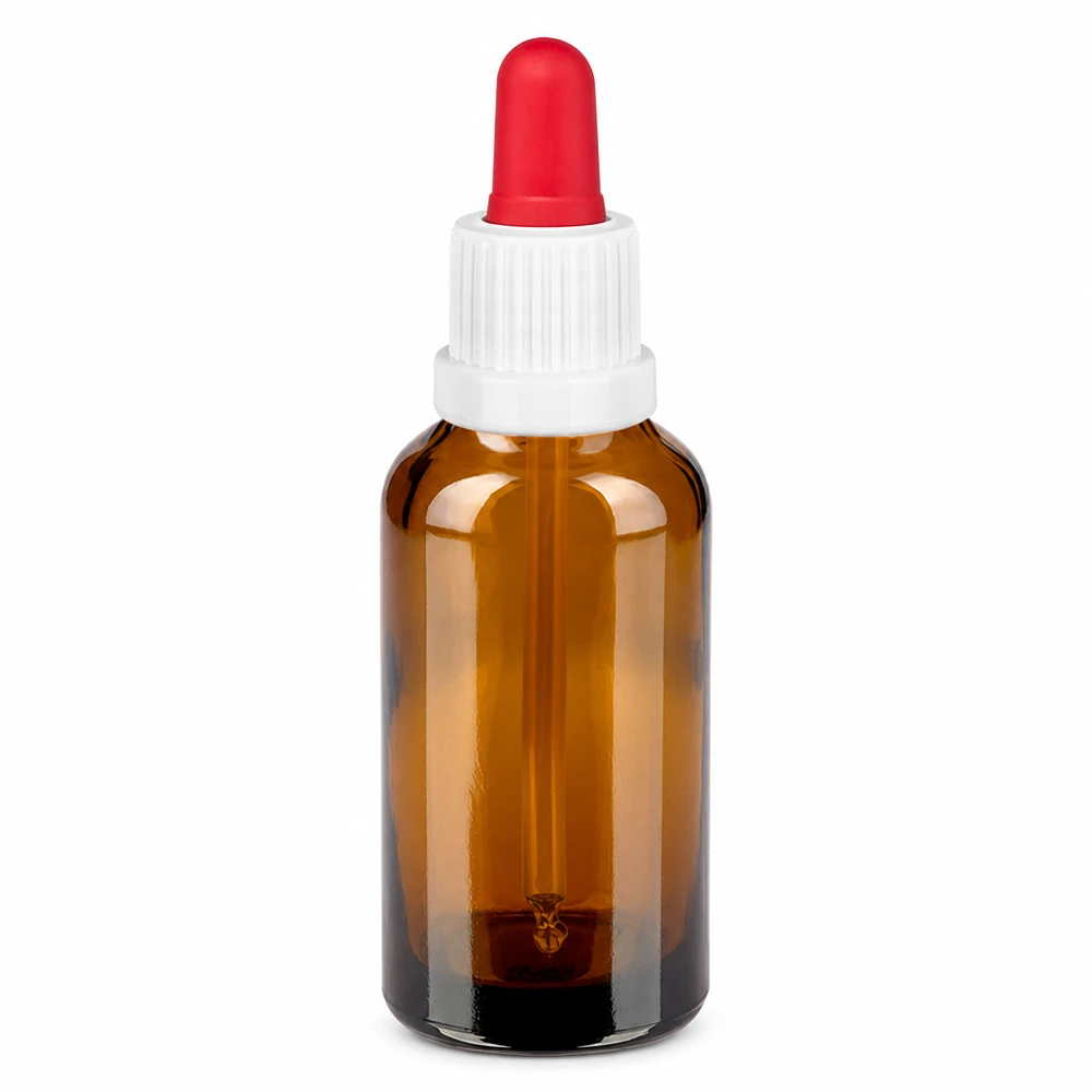 Bottiglia per pipette da 30 ml bianco/rosso OV BrownLine UT18/30 Flacone per farmacisti da 30 ml in vetro con protezione UV, tappo bianco e puntale rosso per pipetta