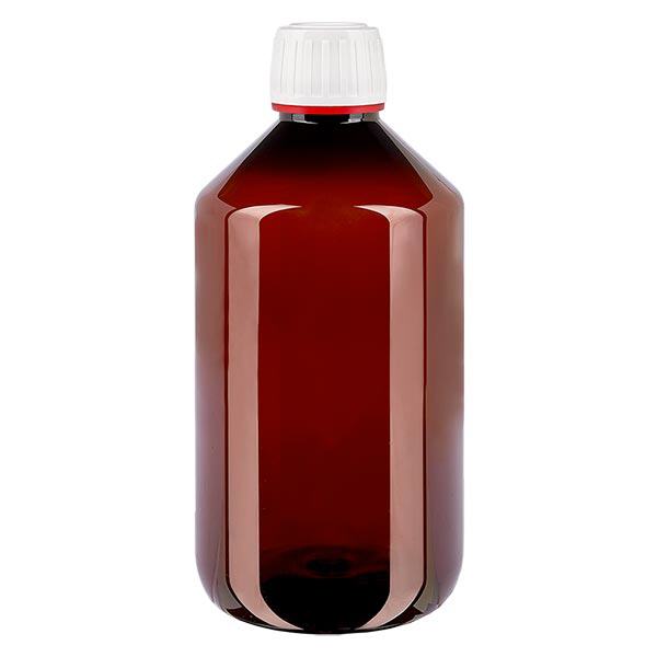 Bottiglia in PET da 500 ml con tappo bianco antimanomissione, finemente rigato Bottiglia in PET da 500 ml con tappo bianco antimanomissione, finemente rigato