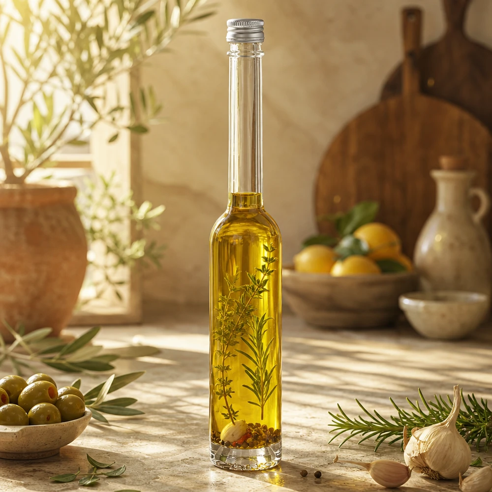 Bottiglia in vetro da 100 ml Toni senza tappo a vite UNiTWIST® Flacone da 100 ml in vetro Toni trasparente con tappo UNiTWIS argento - alta qualità per oli vegetali