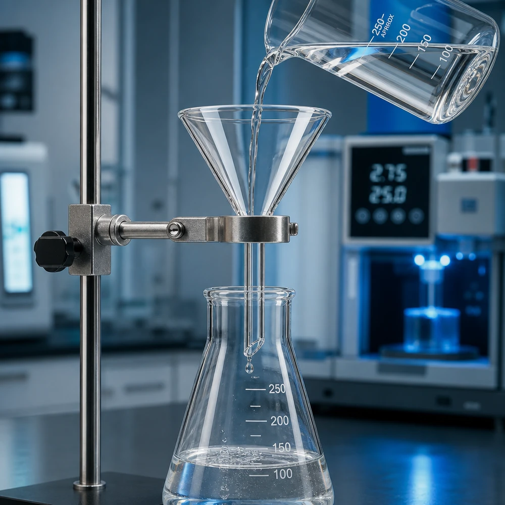 Imbuto Ø 55mm in borosilicato angolo 60 corto Imbuto scientifico in vetro trasparente da 55 mm per analisi chimiche di laboratorio e filtrazione