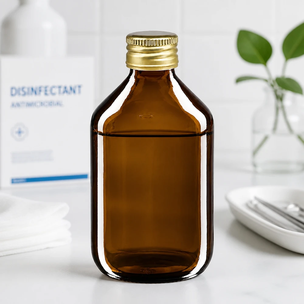 Flacone per medicinali da 300 ml marrone, con tappo in alluminio dorato Ap