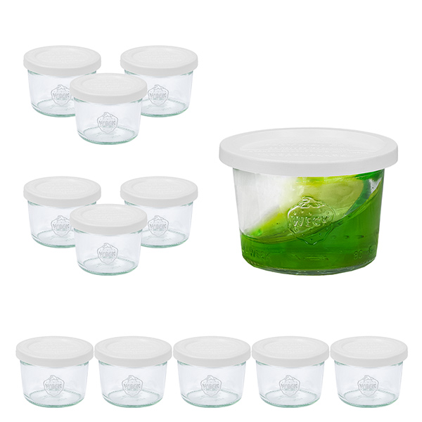 Set di 12 barattoli Weck da 80 ml con 12 coperchi in vetro Set di 12 barattoli Weck da 80 ml con 12 coperchi in vetro
