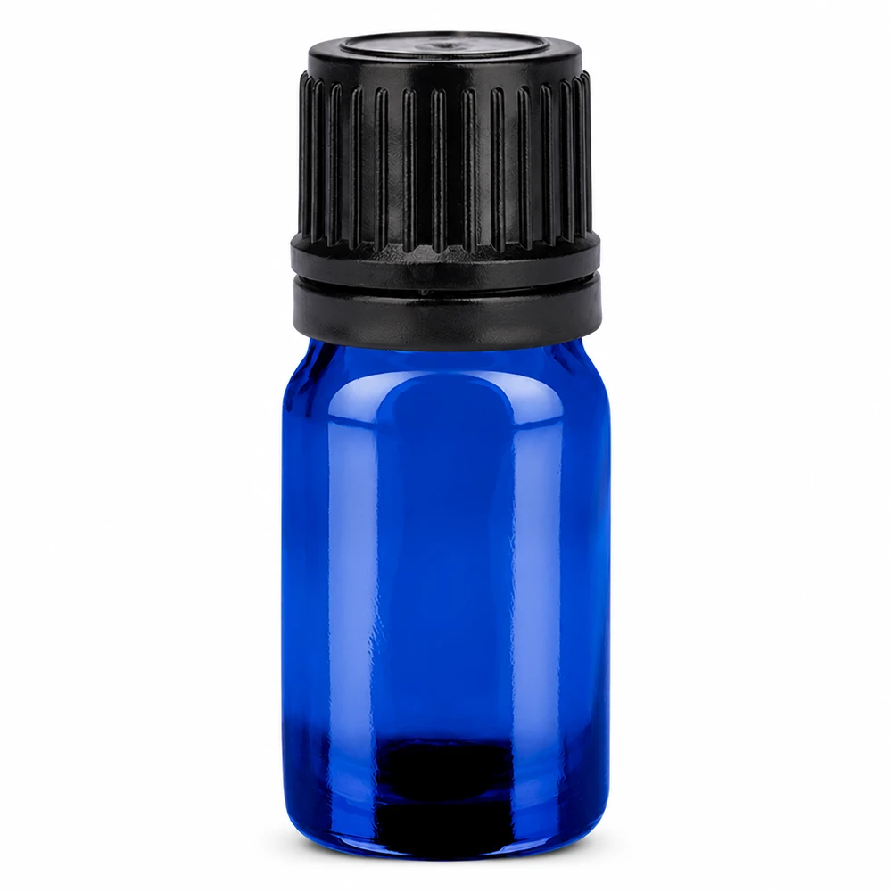 Bottiglia da 5ml 11mm SV nero OV BlueLine UT18/5 Pratico flacone da 5 ml con vetro blu e tappo nero per oli essenziali