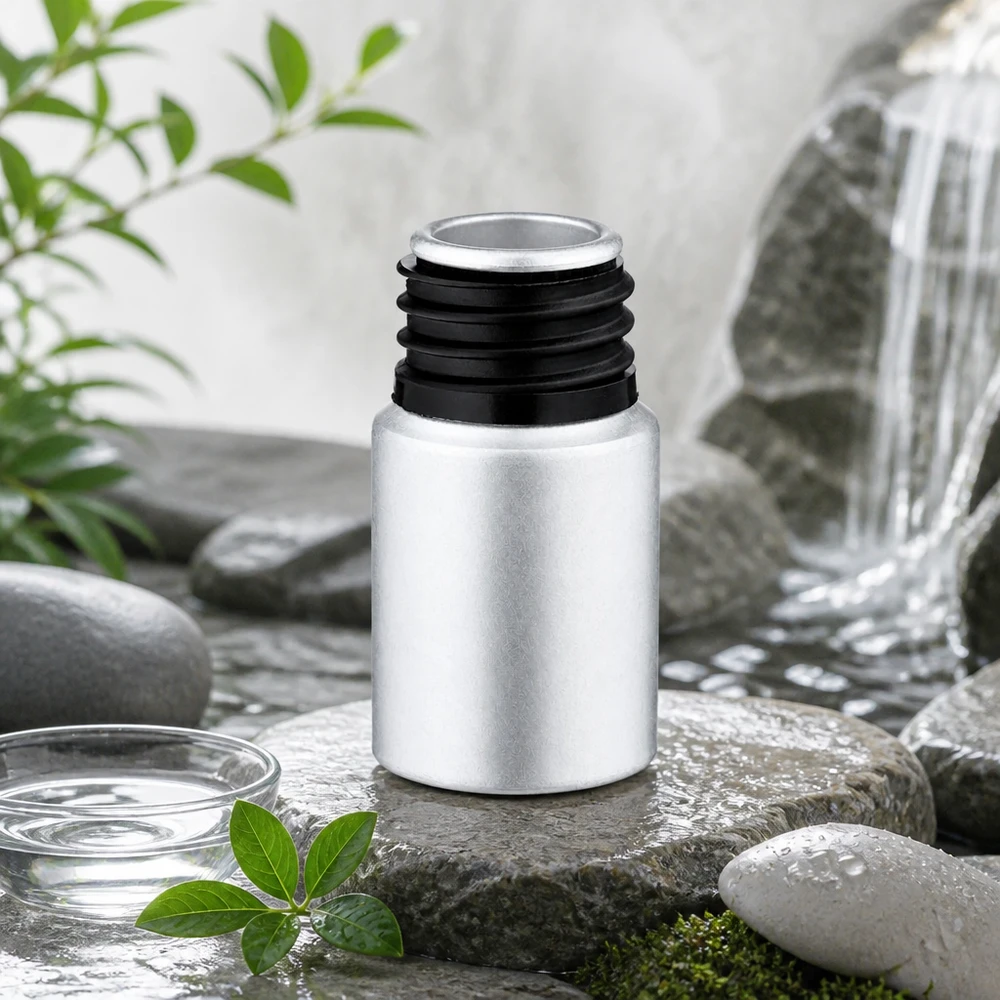 Flacone ecologico in alluminio da 10 ml con colorazione opaca per un packaging cosmetico sostenibile