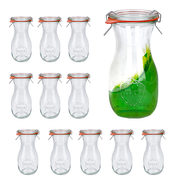 Set di 12 vasetti Weck da 290 ml con 12 coperchi in vetro, 1 Set di 12 vasetti Weck da 290 ml con 12 coperchi in vetro, 1
