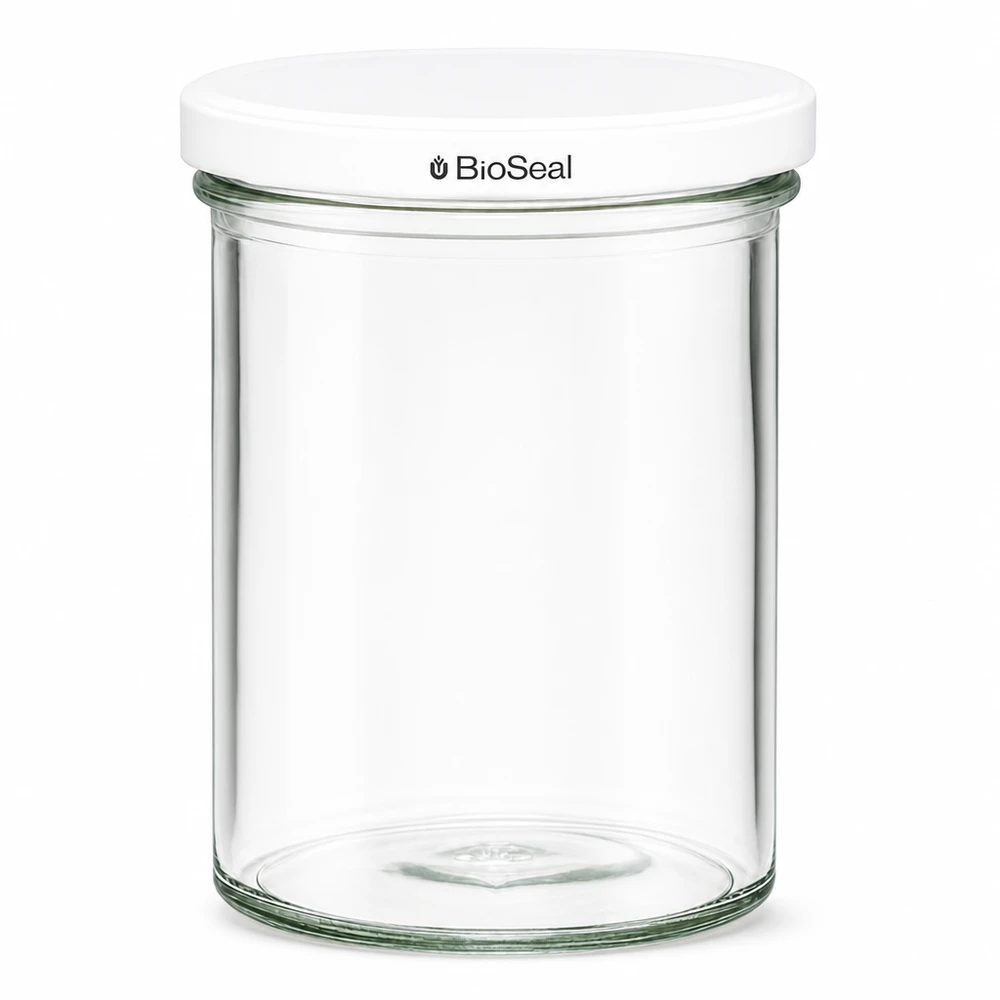 UNiTWIST Sturz435 con coperchio bianco TO82 BioSeal Barattolo per conserve UNiTWIST 435ml con coperchio bianco TO82 BioSeal Barattolo sagomato per la conservazione degli alimenti