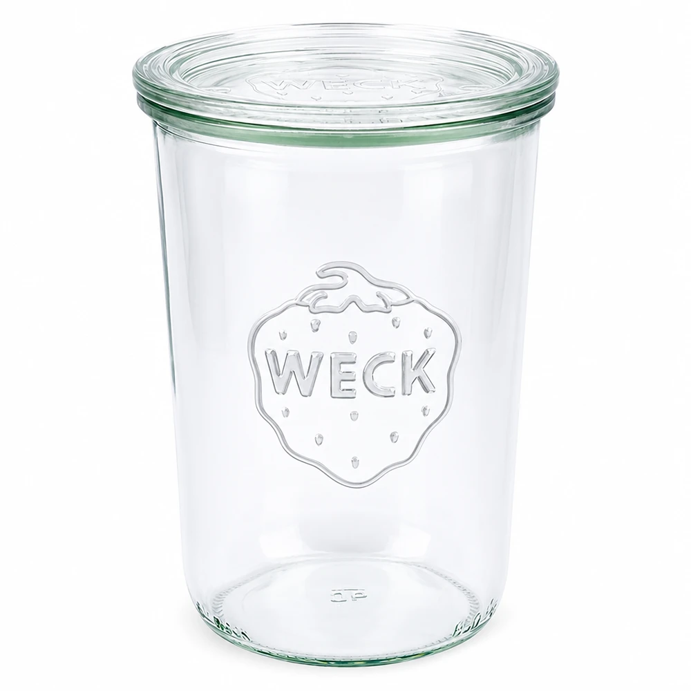 WECK tumbler 850ml con coperchio in vetro RR100 vaso da conserva trasparente con logo WECK per conserve