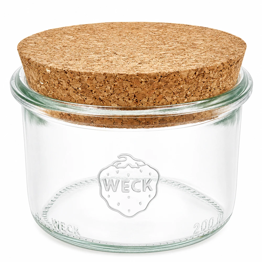WECK barattolo da 200 ml RR80 con tappo in sughero naturale barattolo trasparente per conserve barattolo di stoccaggio