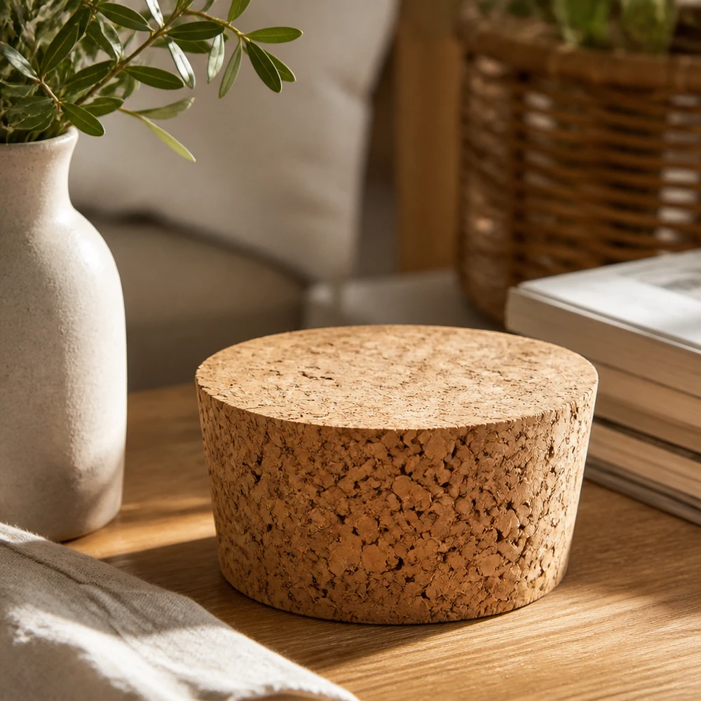 Sughero per apertura 40mm WECK RR40 (ø38/43, H=20mm) WECK tappo in sughero RR40 tappo in sughero naturale su tavolo in legno con vaso e libri decorazione elegante del soggiorno 40 mm di apertura