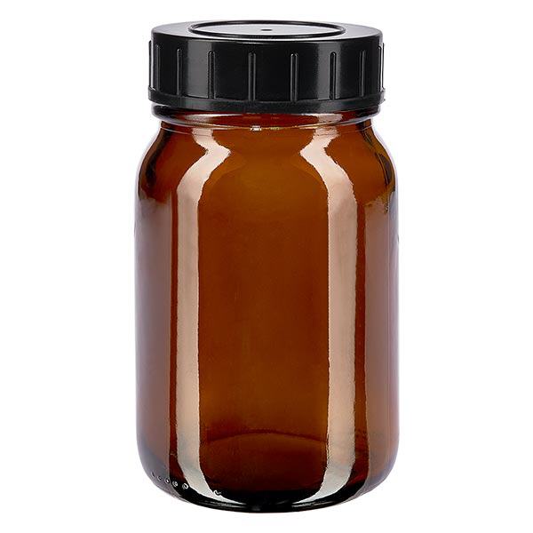 Bottiglia in vetro ambrato a collo largo da 200 ml con tappo a vite Bottiglia in vetro ambrato a collo largo da 200 ml con tappo a vite