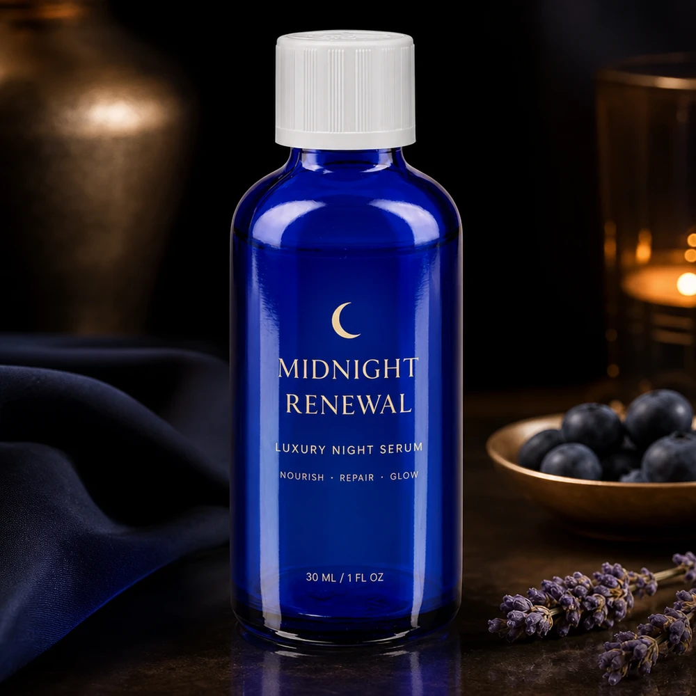 Contagocce blu da 50 ml. STD KiSi bianco/1,2mm ApoGlas Piccolo flacone di vetro da 30 ml in blu reale con tappo a vite bianco e contagocce per siero da notte