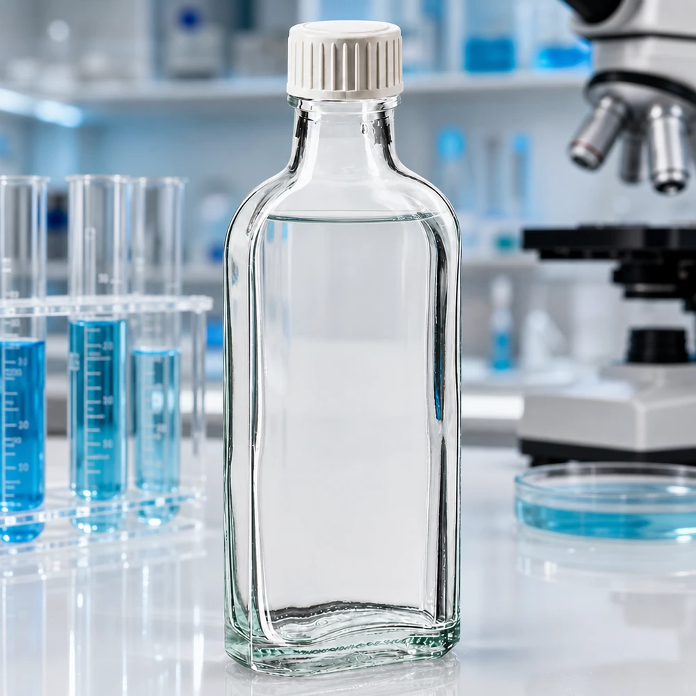 Fiaschetta da laboratorio rettangolare da 100 ml in vetro trasparente con tappo a vite bianco e inserto in schiuma di PE