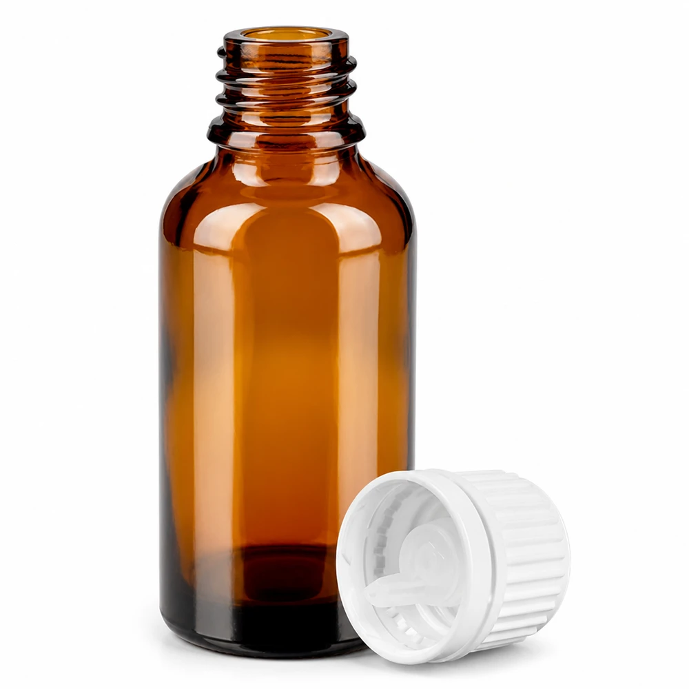 Flacone contagocce da 30 ml 0,7 mm bianco OV BrownLine UT18/30 Apertura precisa del contagocce da 0,7 mm in un flacone di vetro ambrato da 30 ml per un dosaggio controllato del liquido.
