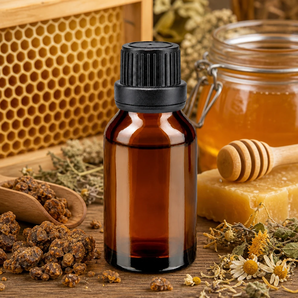 Flacone di vetro marrone da 15 ml con tappo contagocce, ideale per miele, cera d'api e propoli, per prodotti naturali